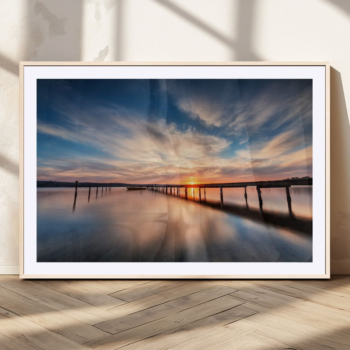 Wooden Pier on Seascape and Sunset Wall Art Canvas Print