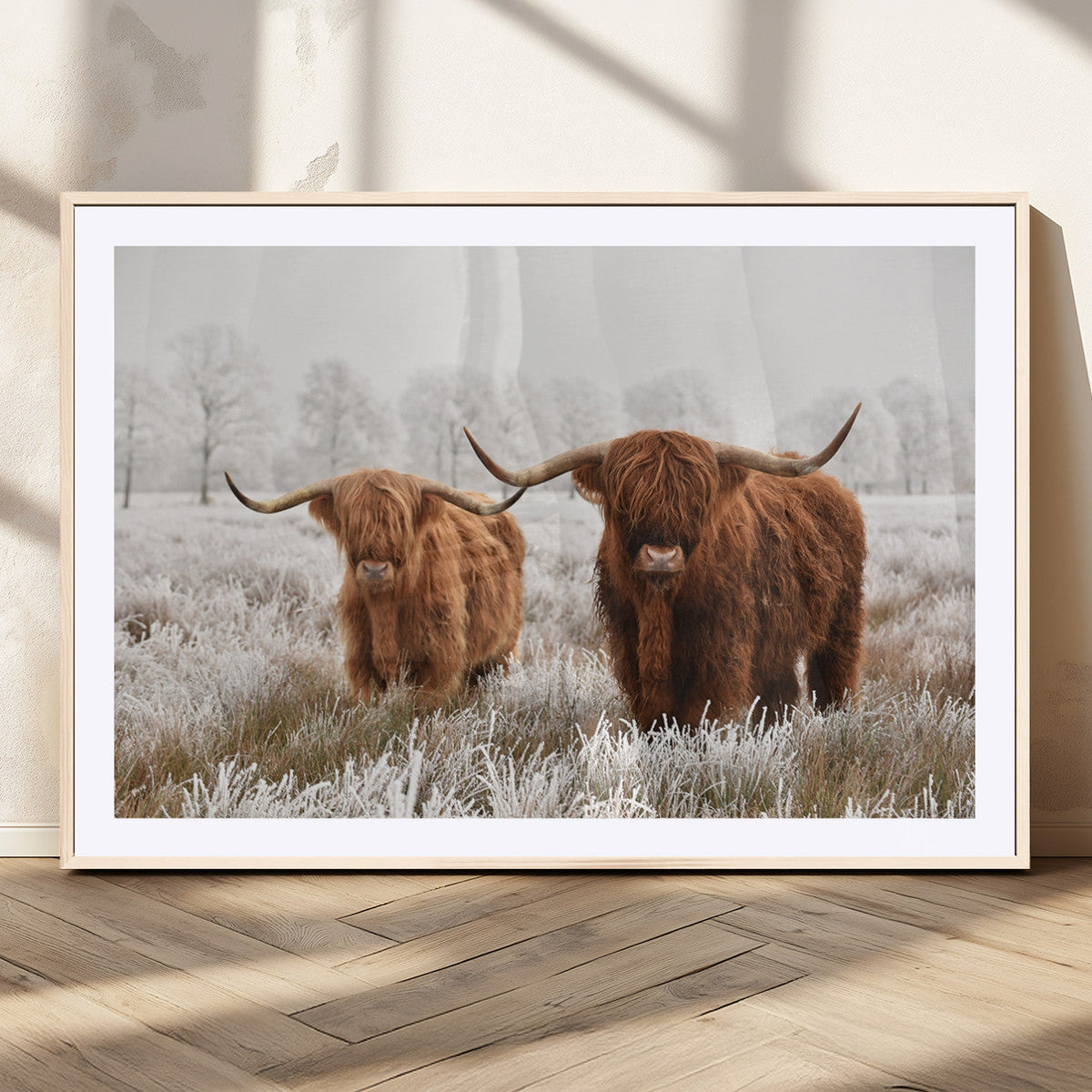 Longhorn Cattle Wall Art Canvas Print, Framed Farmhouse
