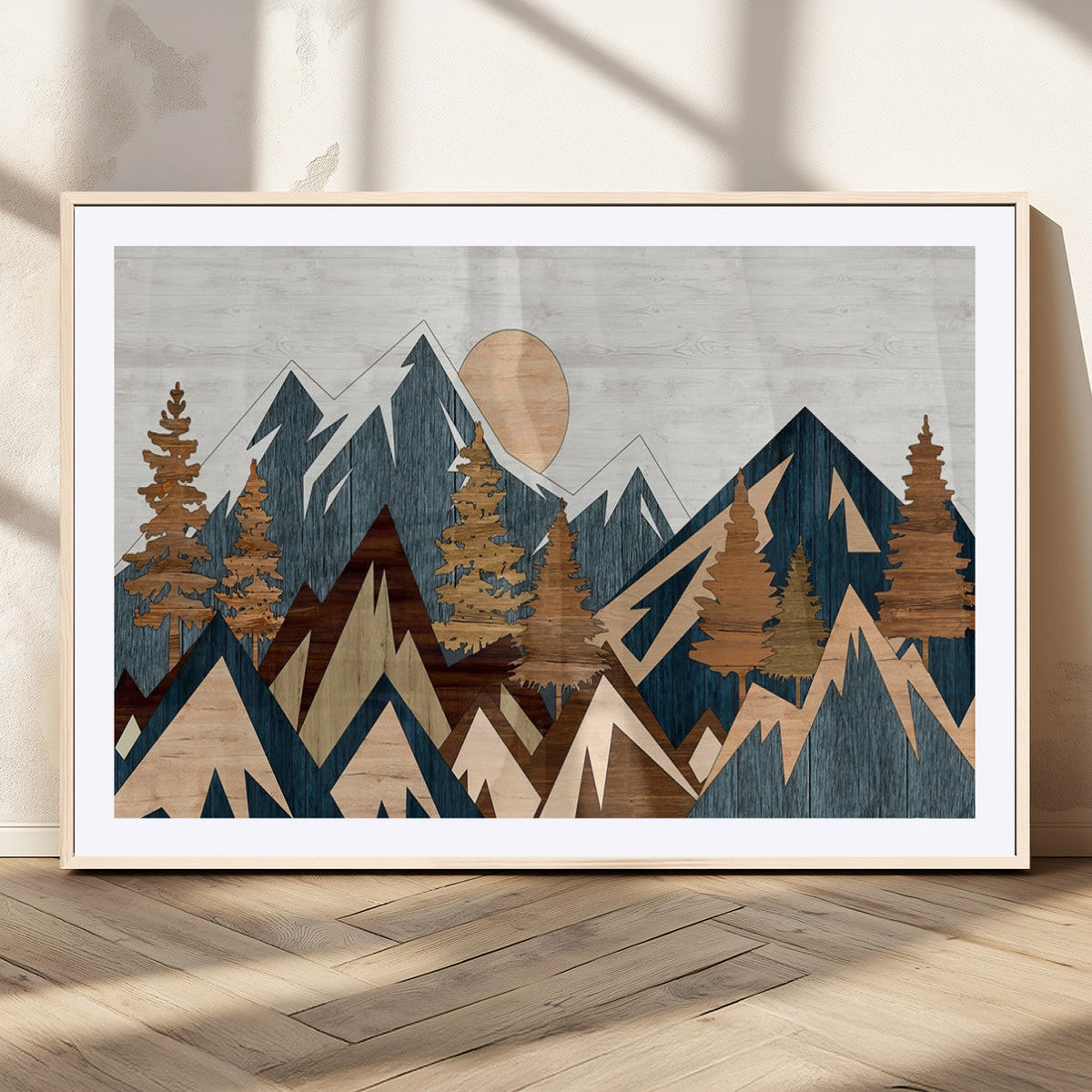 Abstract Wood Panel Effect Mountain Range Top Wall Art