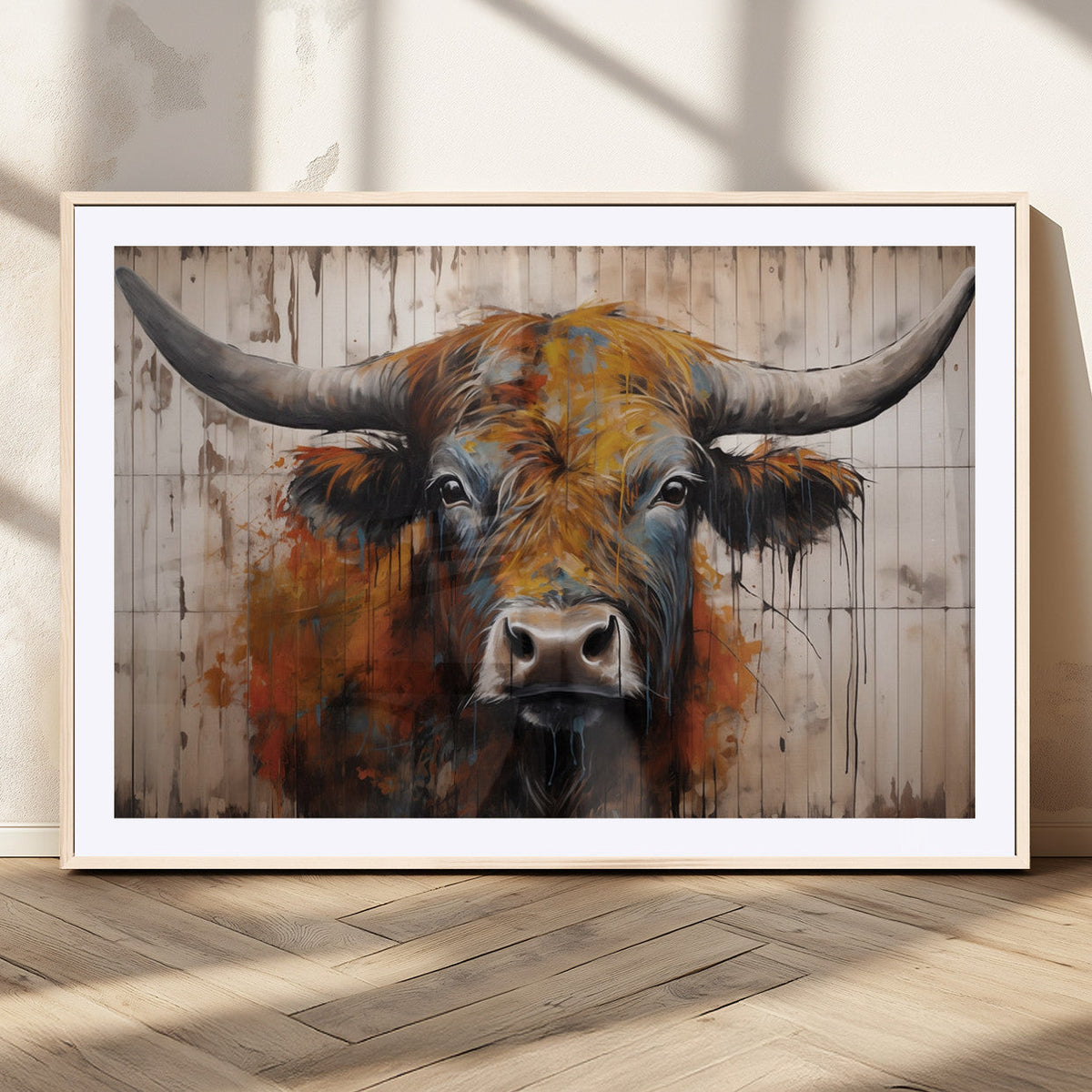 Abstract Bull Highland Cow Canvas Wall Art Print – Vibrant