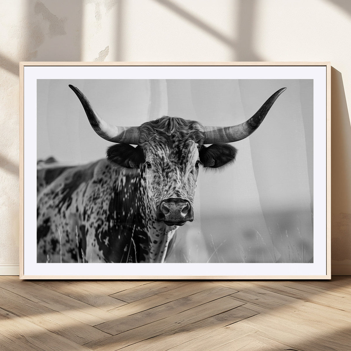 Texas Highland Cow Longhorn Canvas Print - Rustic Farmhouse