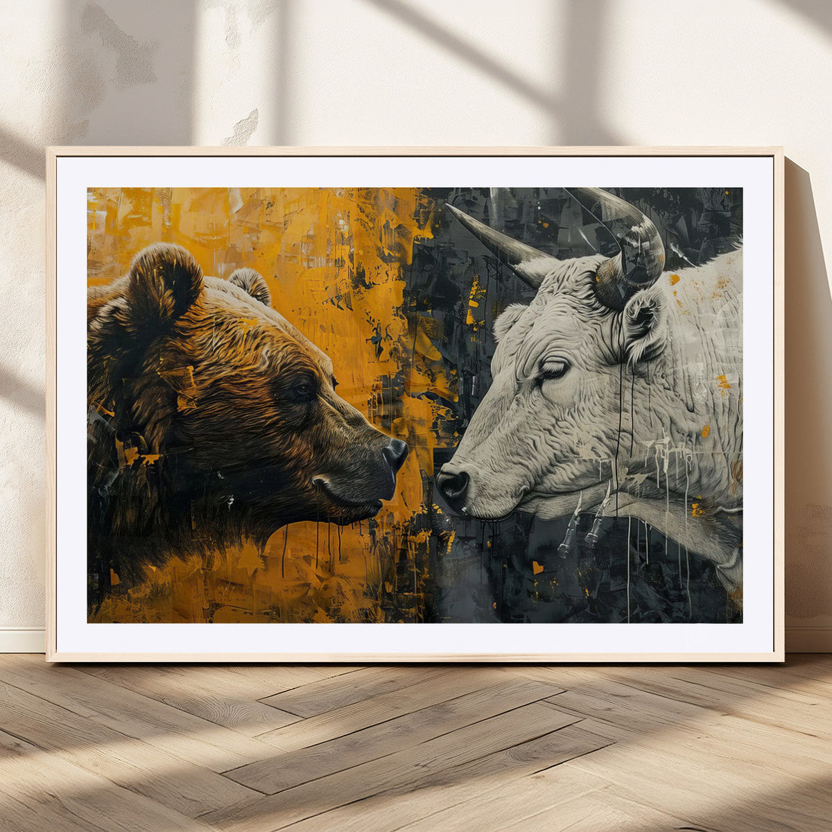 Bear and Bull Wall Art Canvas Print – Abstract Animal