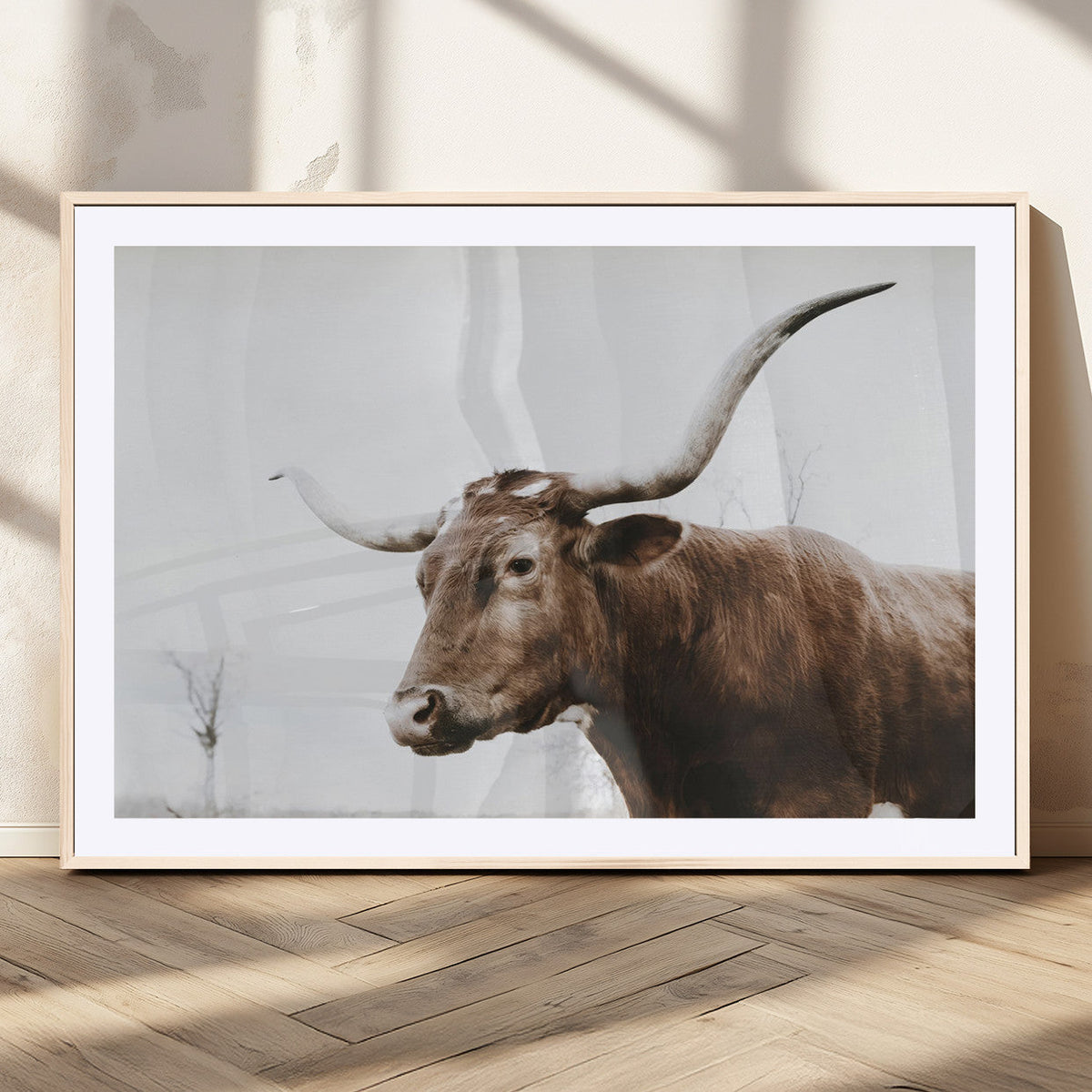 Rustic Bull Wall Art Canvas Print – Modern Longhorn