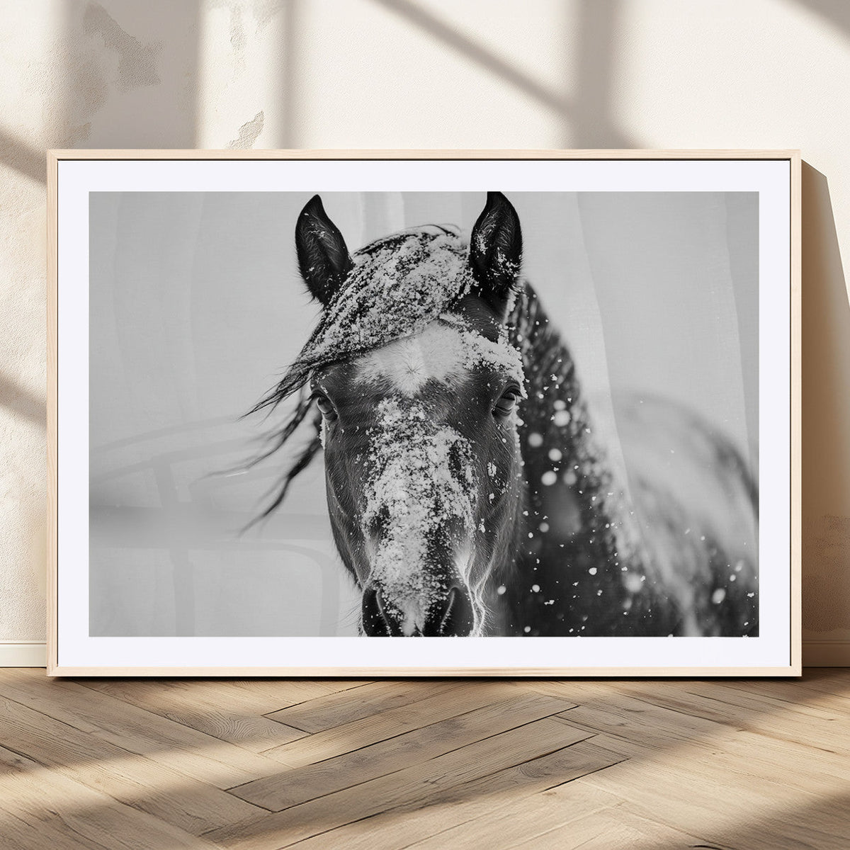 Western Wall Art | Black and White Winter Horse Wall Art |