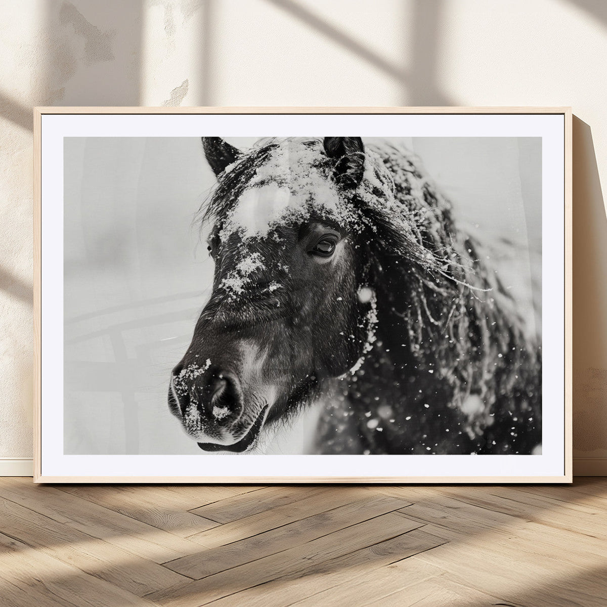 Framed Black and White Horse Wall Art | Ready to Hang and