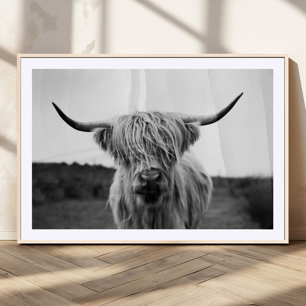 Highland Cow Wall Art | Black and White Farmhouse Decor |