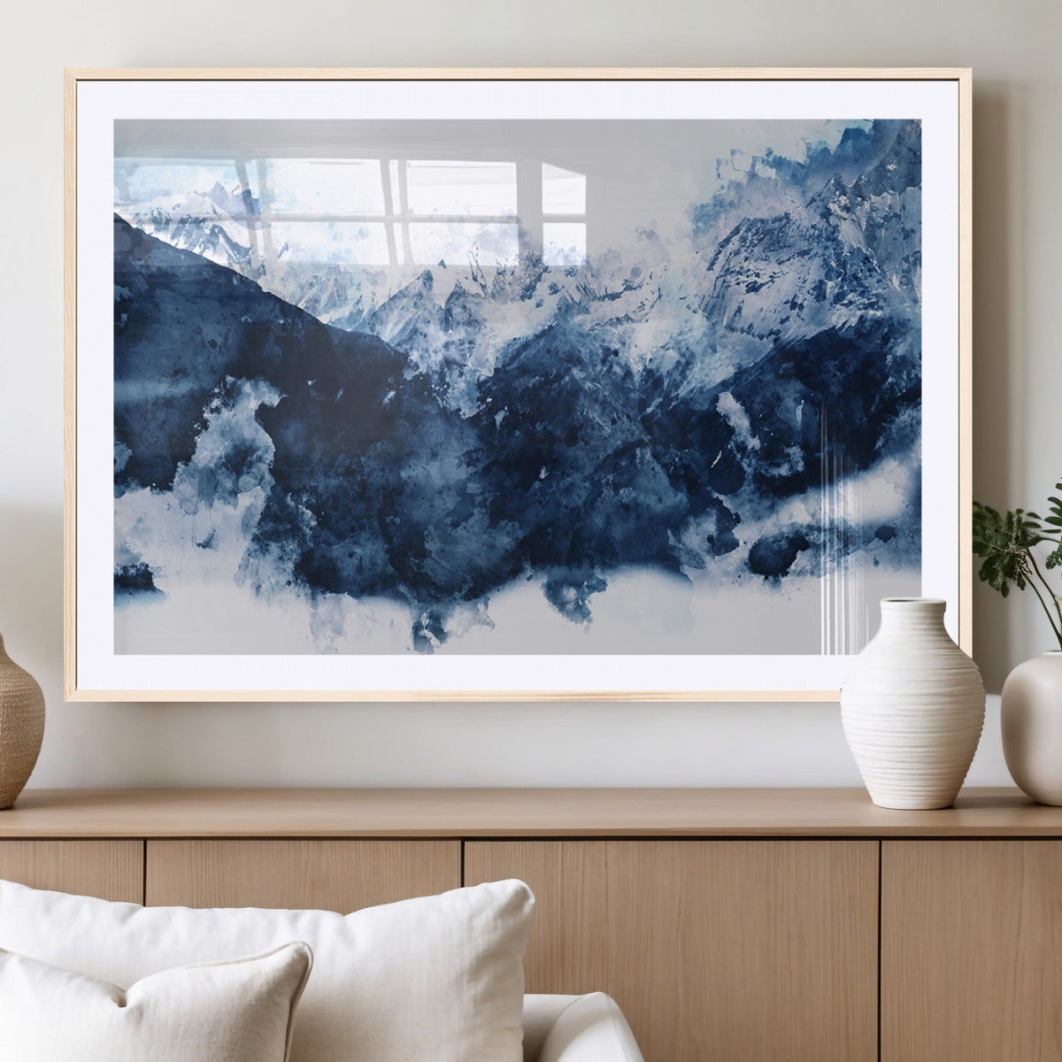 Abstract Blue Mountain Canvas Wall Art – Modern Triptych
