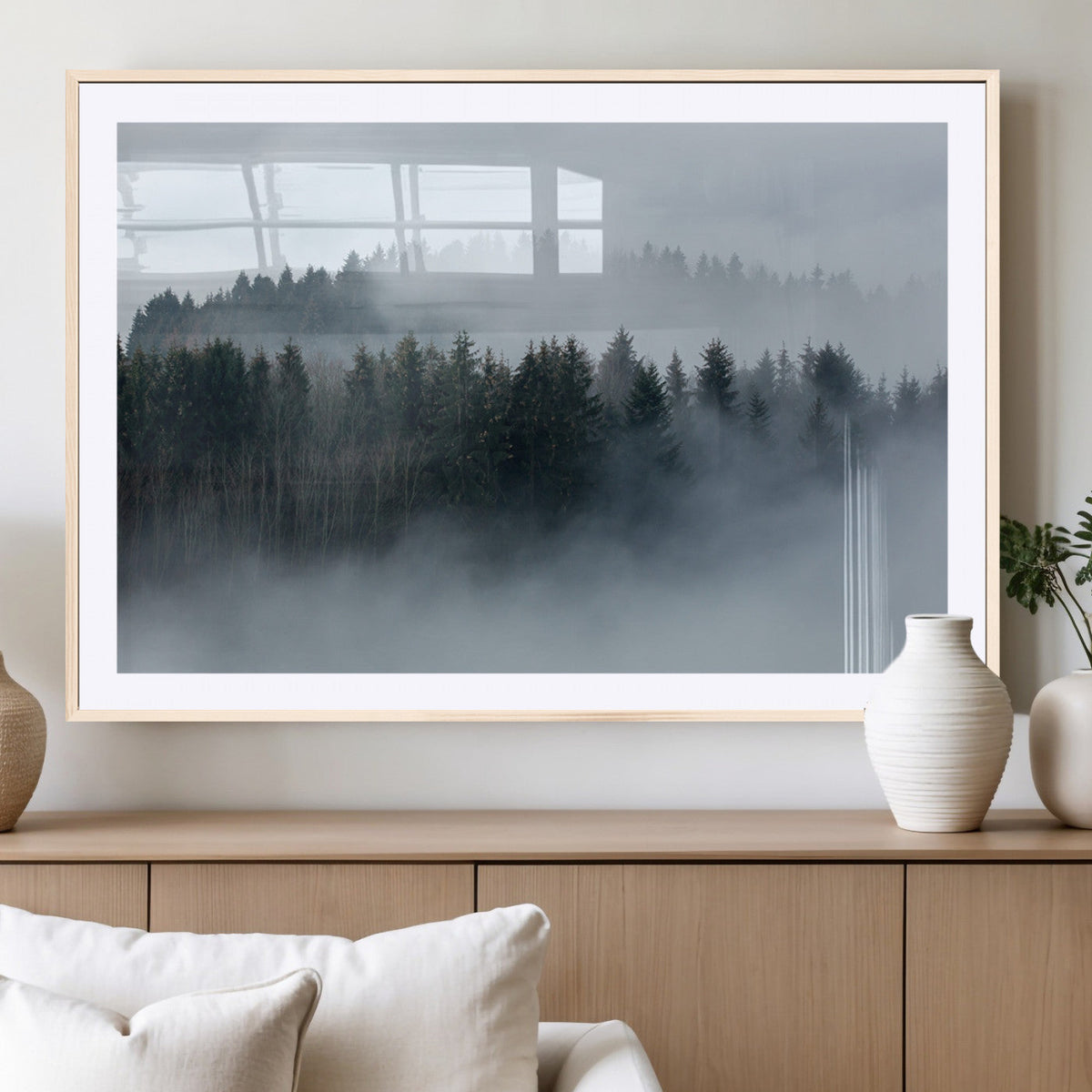 Autumn and Misty Trees in the Forest Wall Art Canvas Print,