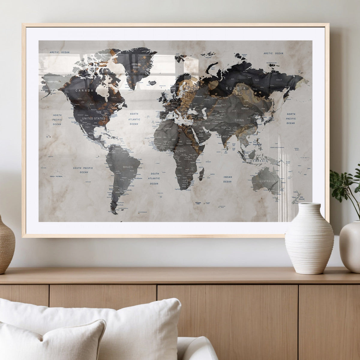 Abstract Map Printing - Modern World Map Canvas Wall Art for