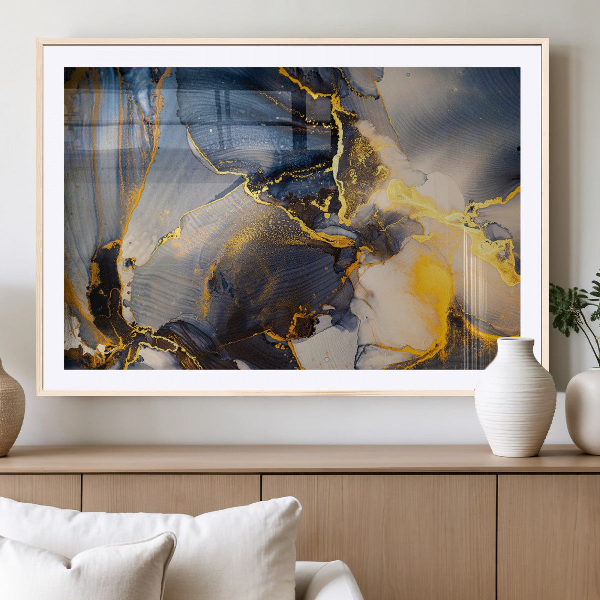 Large Abstract Wall Art Print - Gold and Blue Abstract