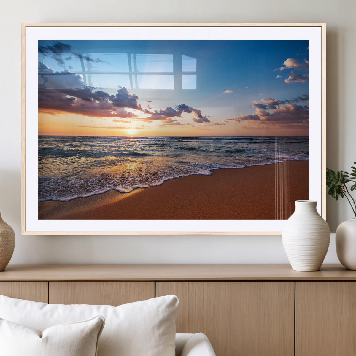 Serene Ocean Sunset Canvas Print, Golden Hour Beach Wall