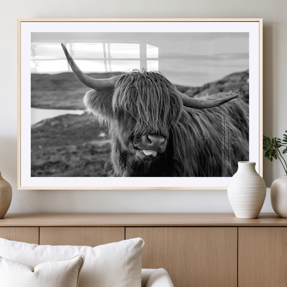 Longhorn Steer Canvas Print Wall Art, Highland Cow Canvas