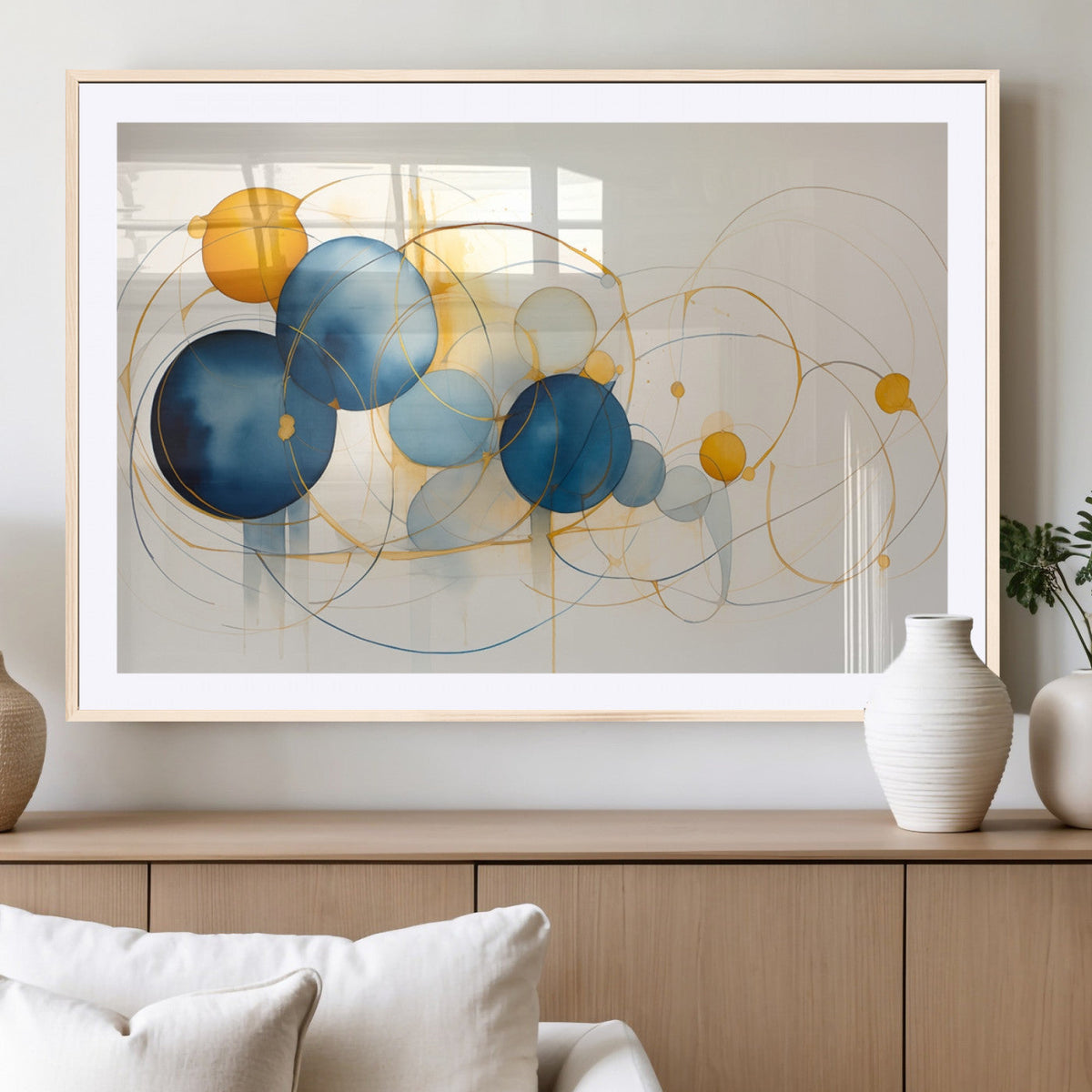 Geometric Blue Orange Abstract Wall Art Canvas, Geometric