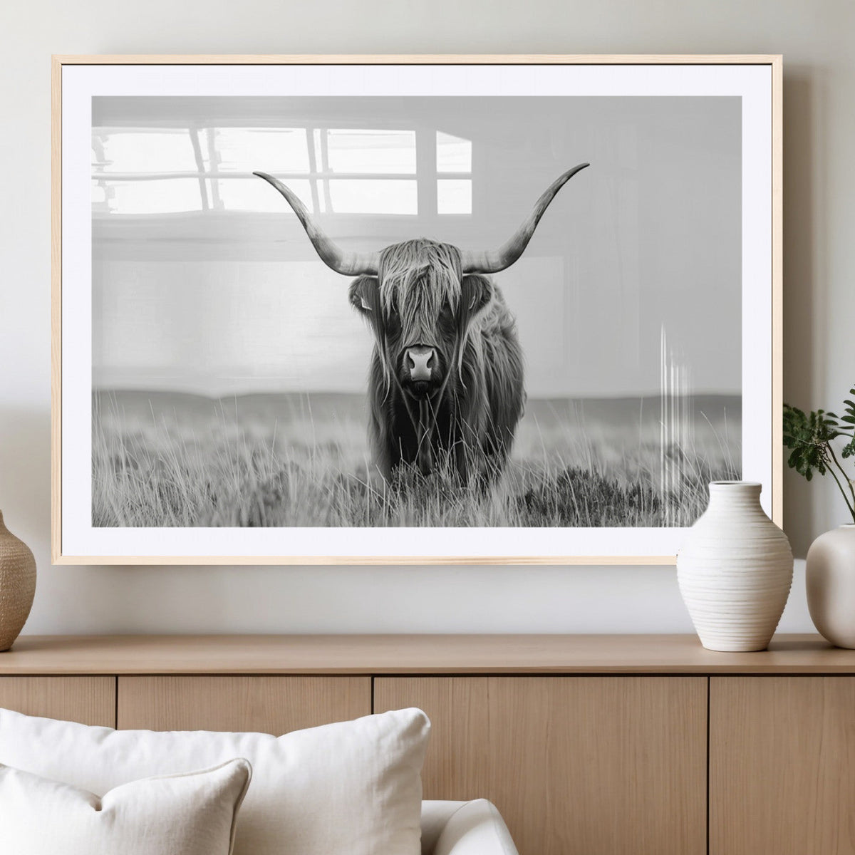 Highland Cow Canvas Wall Art – Majestic Beauty in Black and