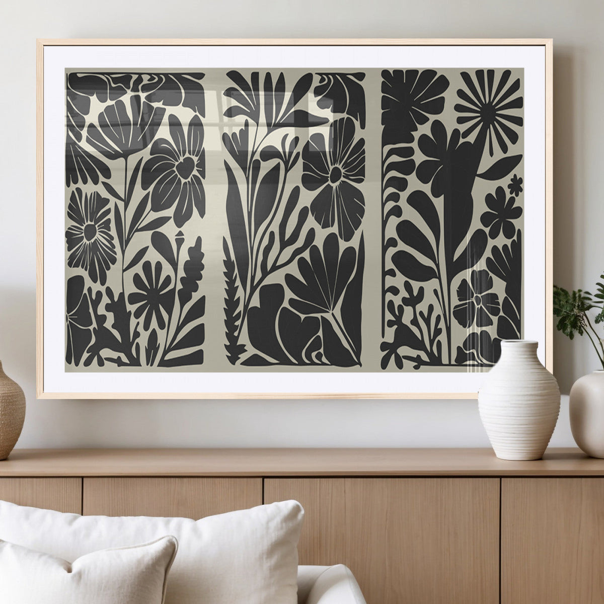 Modern Botanical Wall Art - Floral Black and White Canvas