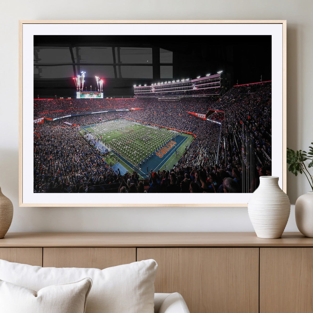 Ben Hill Griffin Stadium Night Game Triple Canvas Wall Art -