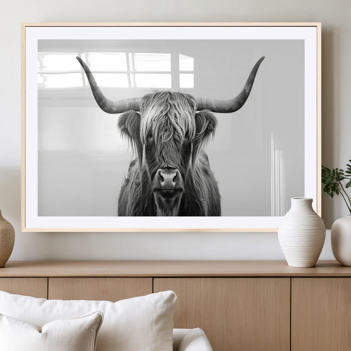 Highland Wall Art Canvas Print – Minimalist Black and White
