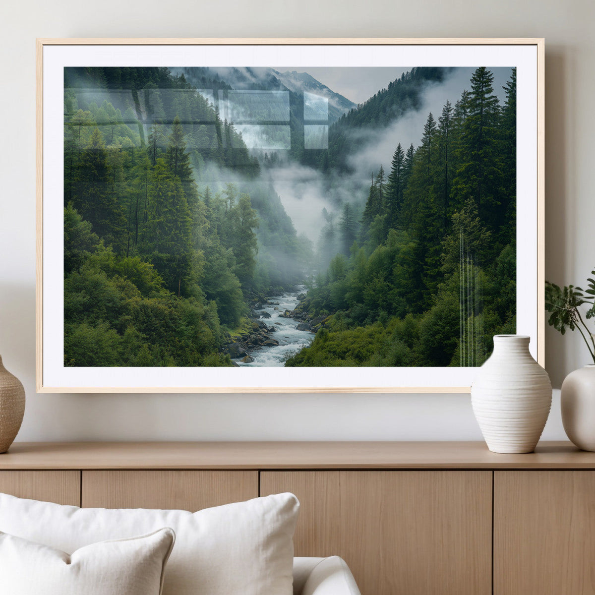 Mountain Forest River Canvas Wall Art Print - Serene Nature