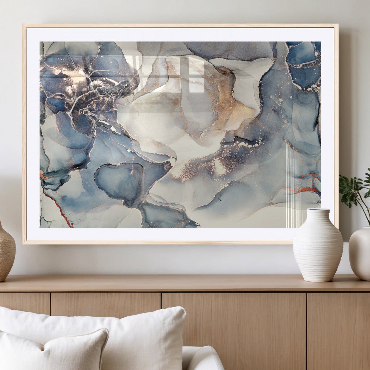 Abstract Blue and Gold Canvas Wall Art - Fluid Modern Ink
