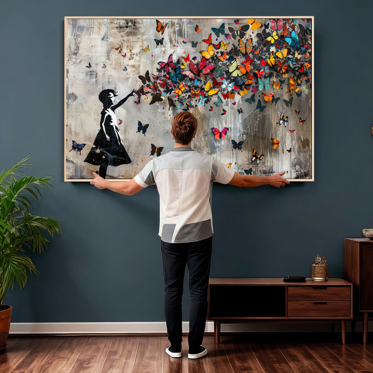 Banksy Butterfly Girl Wall Art – Modern Graffiti Canvas