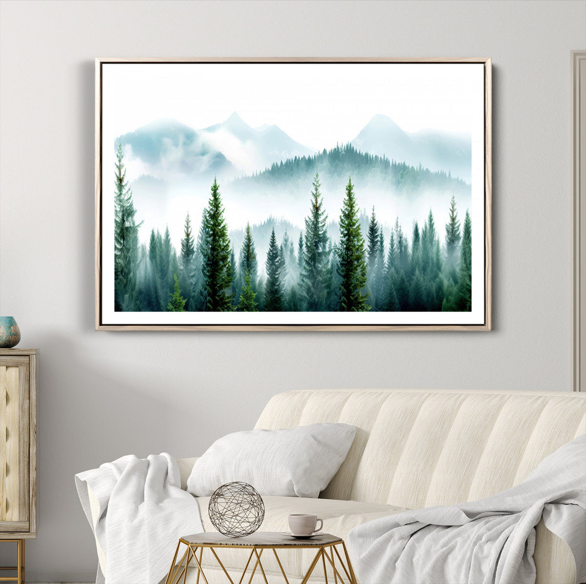 Pine Forest Wall Art Canvas Print – Misty Mountains Foggy