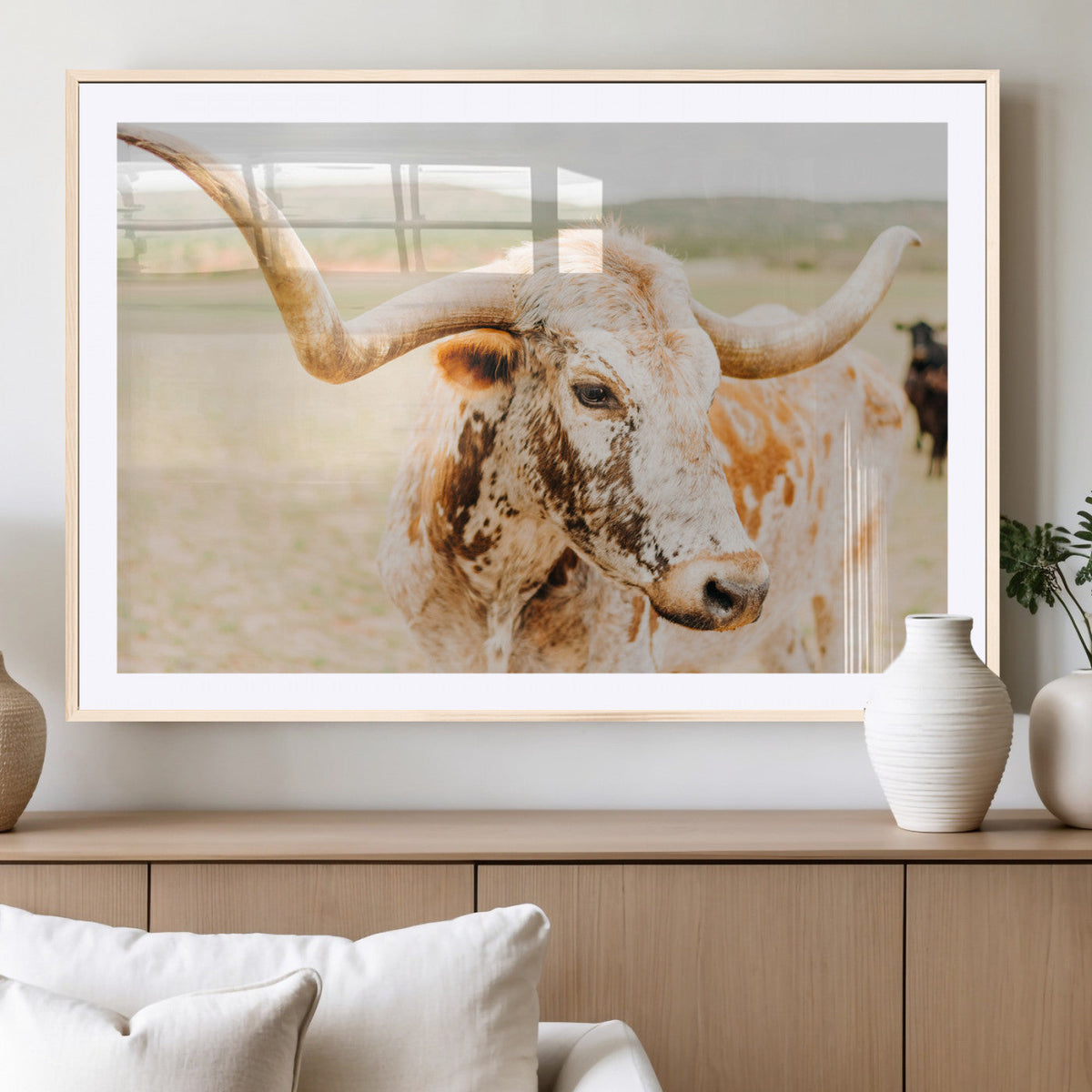 Texas Longhorn Wall Art Canvas Print – Framed Spotted Cow