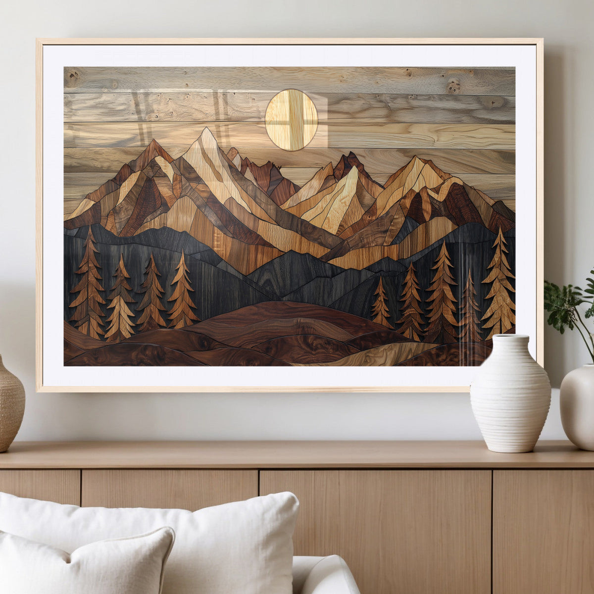 Wood Mountain Landscape Wall Art Canvas Print – Framed