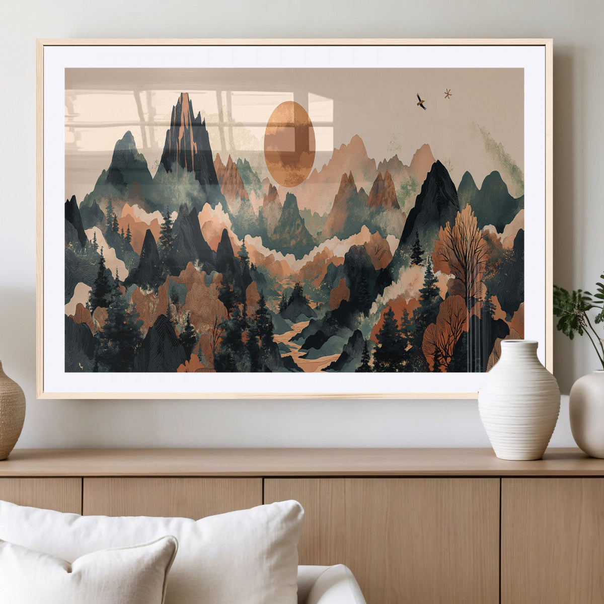 Wood Mountain Landscape Wall Art Canvas Print – Framed