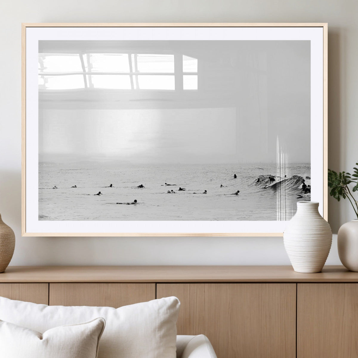 Monochrome Swimming Wall Art Canvas Print – Framed Ocean