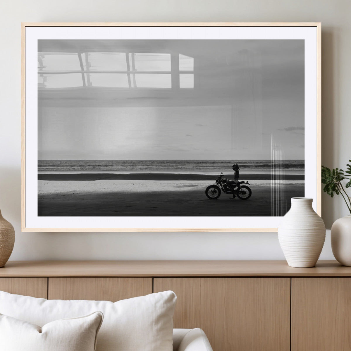 Motorcycle Beach Wall Art Canvas Print – Framed Vintage