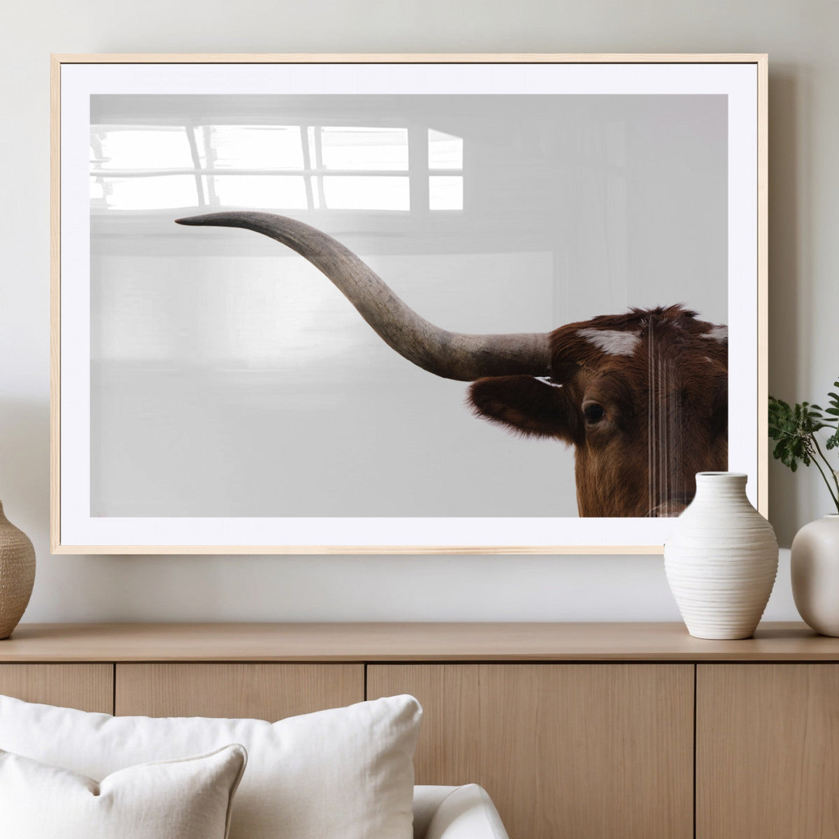Texas Longhorn Wall Art Canvas Print – Framed Minimalist Cow