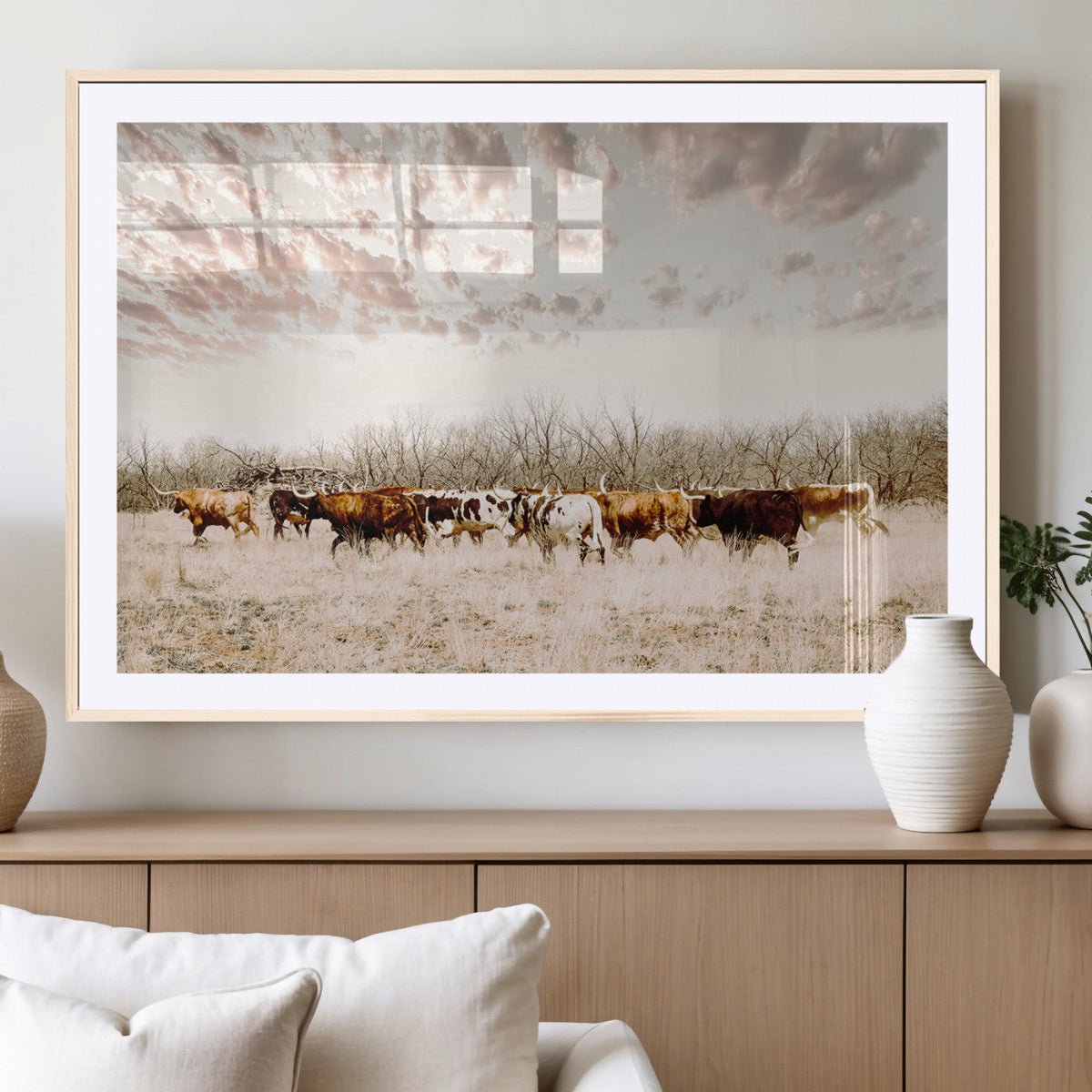 Longhorn Cattle Wall Art Canvas Print – Framed Texas Ranch