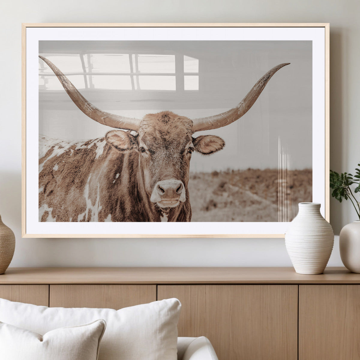 Longhorn Cow Wall Art Canvas Print – Framed Texas Ranch