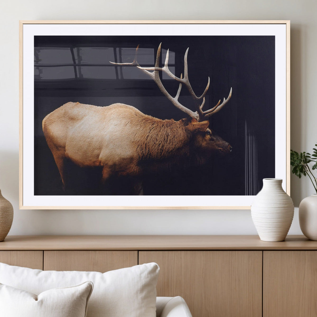 Rustic Elk Wall Art Canvas Print – Framed Moody Wildlife Art