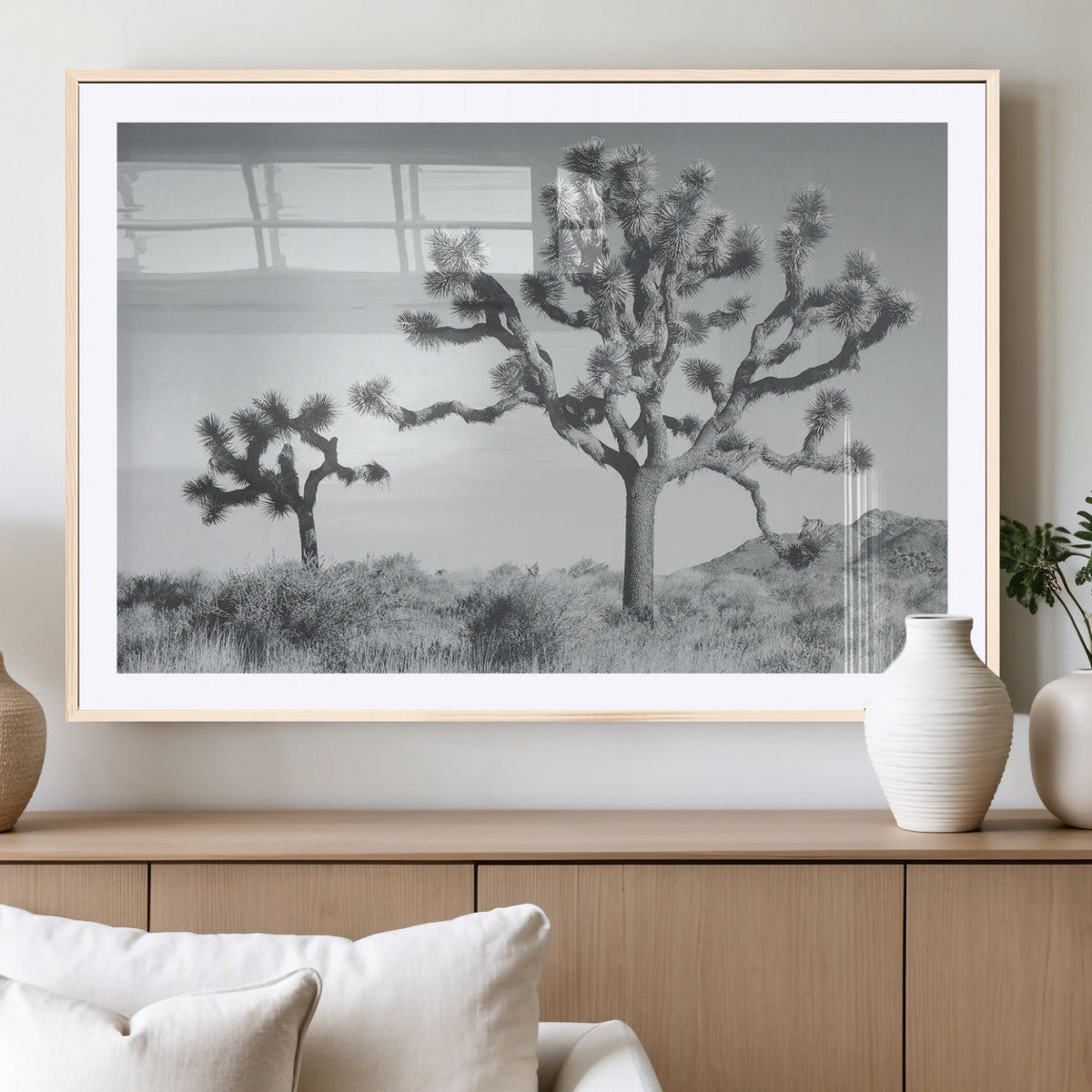 Joshua Tree Wall Art Canvas Print – Black and White Desert