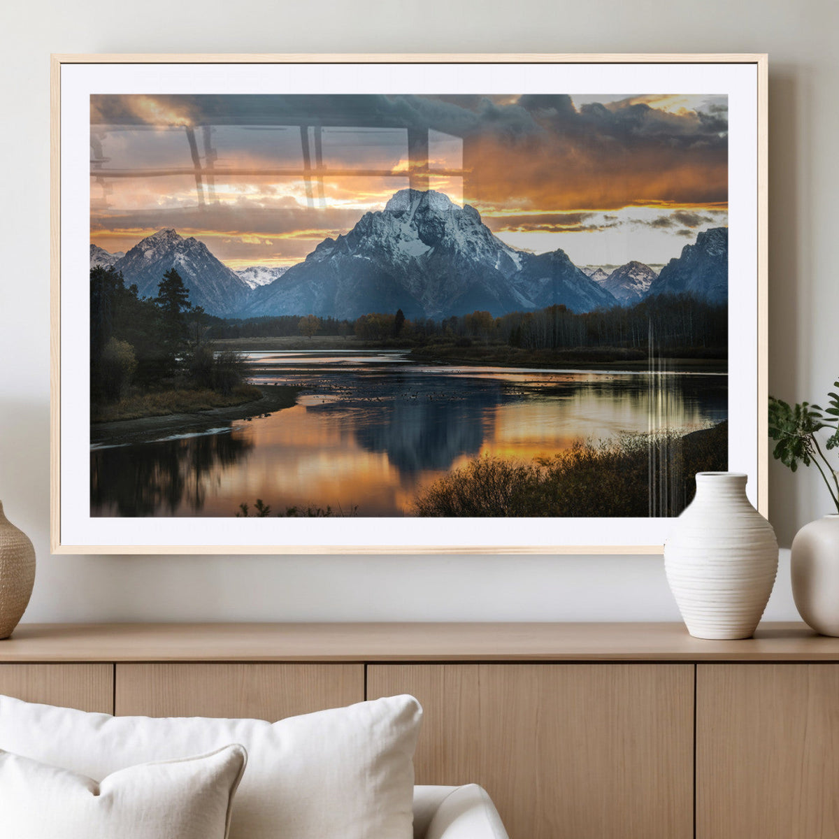 Mountain Sunset Wall Art Canvas Print – Framed Alpine