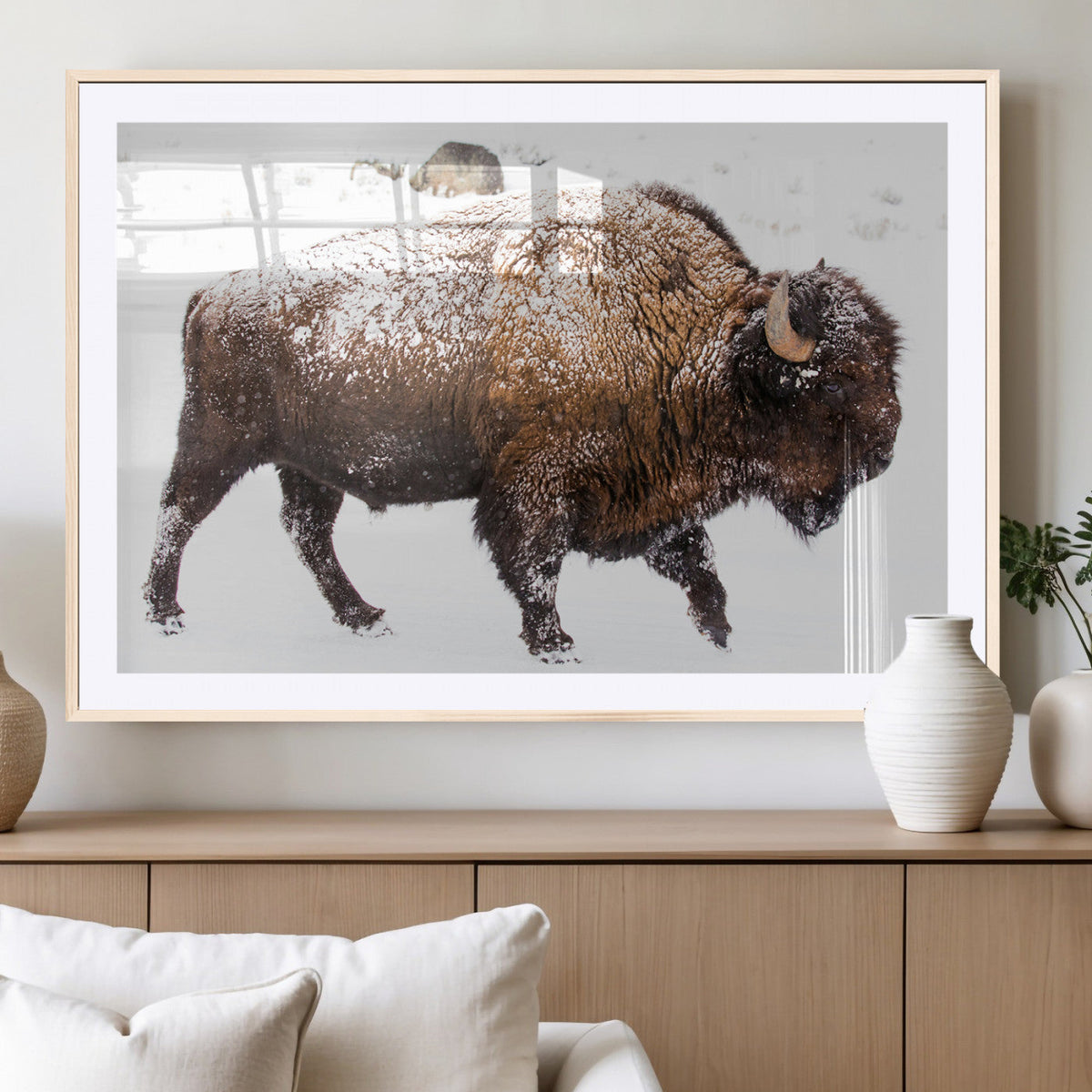 Snowy Buffalo Wall Art Canvas Print – Framed Wildlife