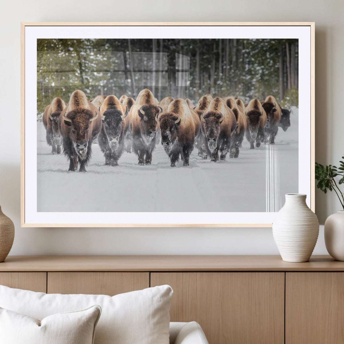 American Bison Herd Wall Art Canvas Print – Powerful Winter