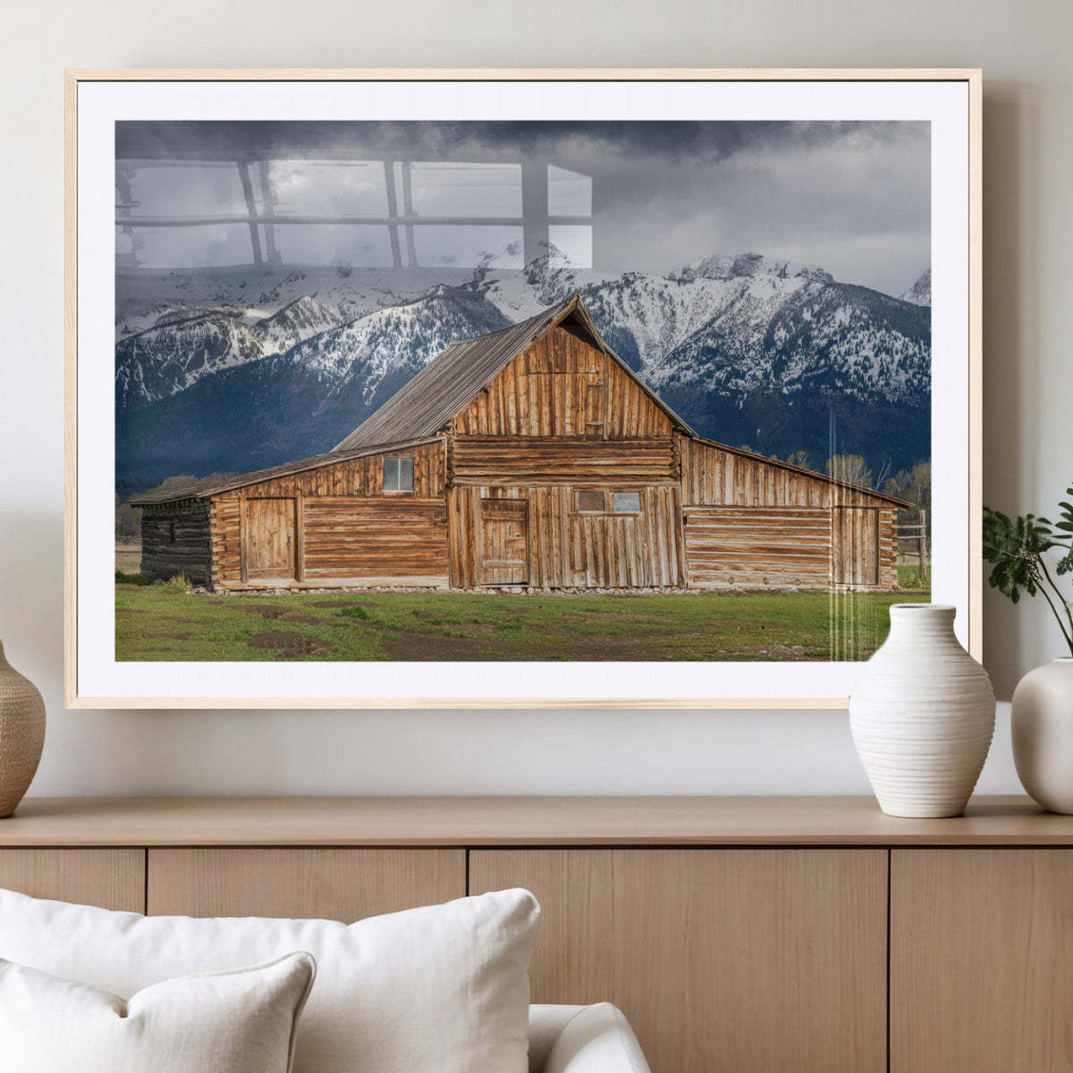 Rustic Wooden Barn Wall Art Canvas Print – Snowy Mountain