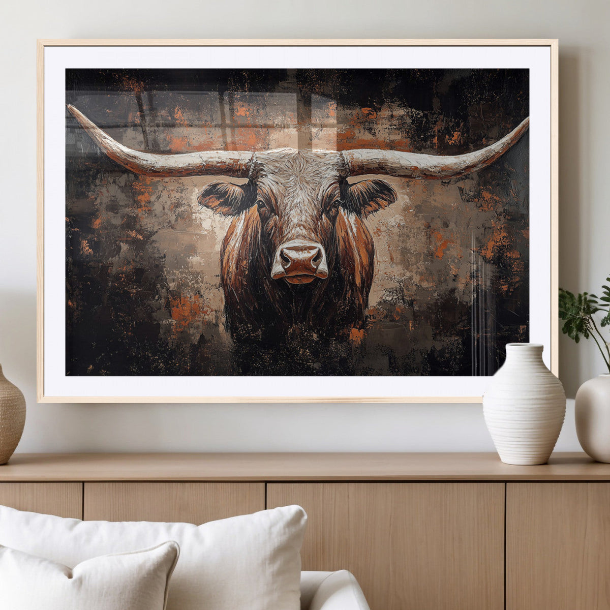 Abstract Longhorn Wall Art Canvas Print – Vintage Western