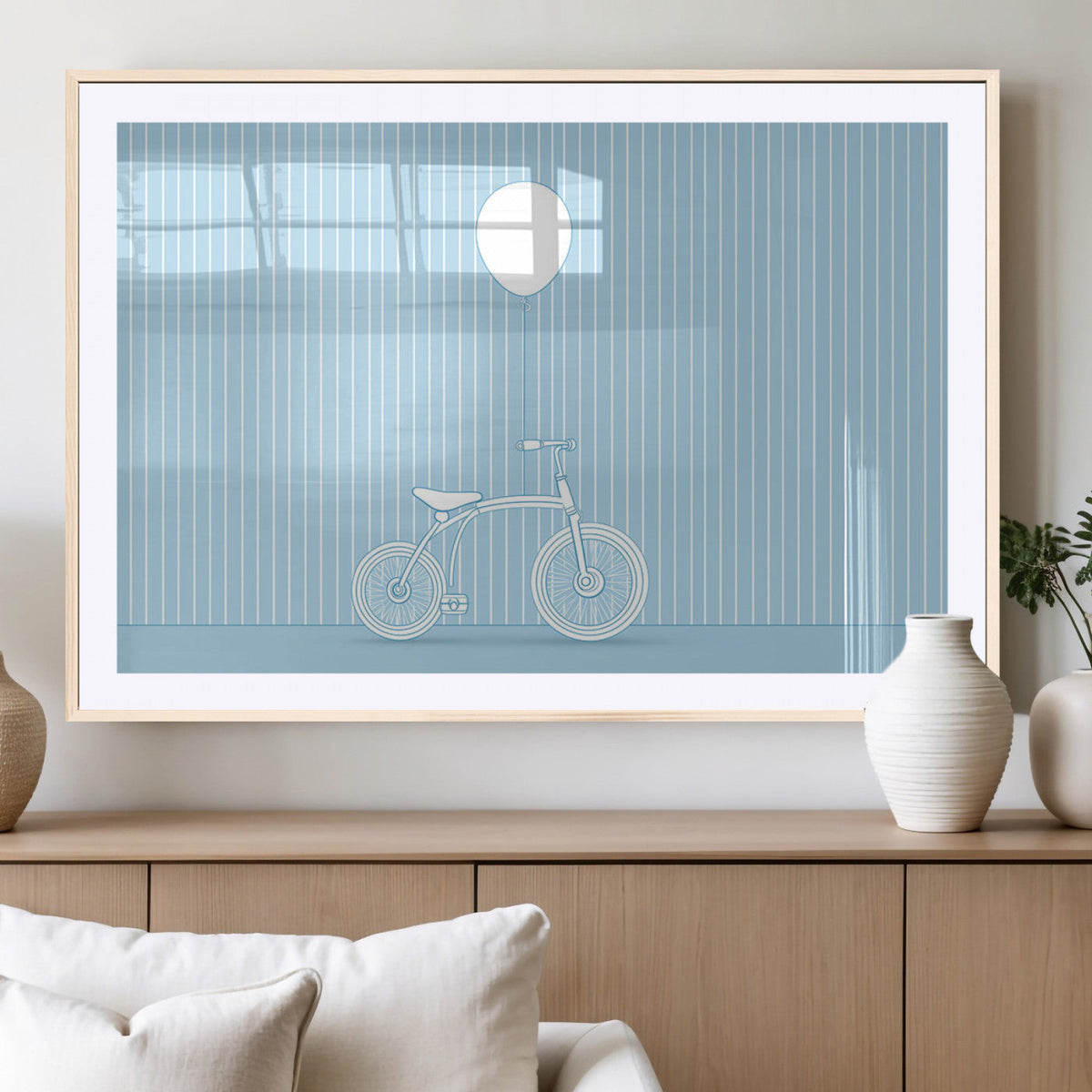 Minimalist Bicycle Balloon Canvas Wall Art – Playful Blue