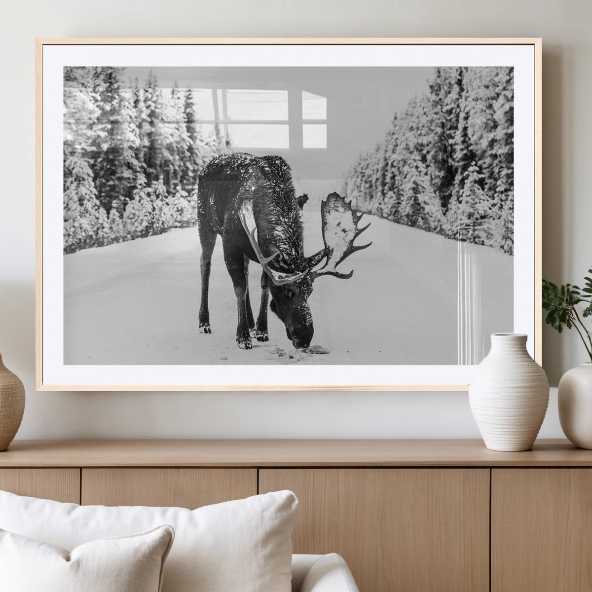Moose Wall Art Canvas Print – Winter Snowy Forest Antlers
