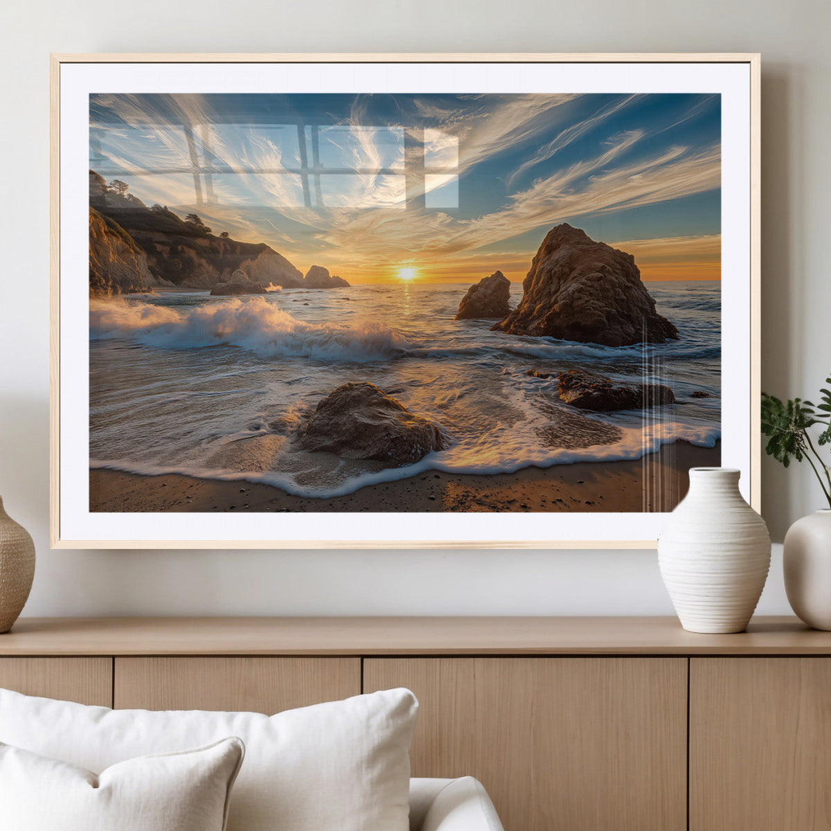 Rocky Ocean Sunset Wall Art Print – Seaside Canvas Dramatic