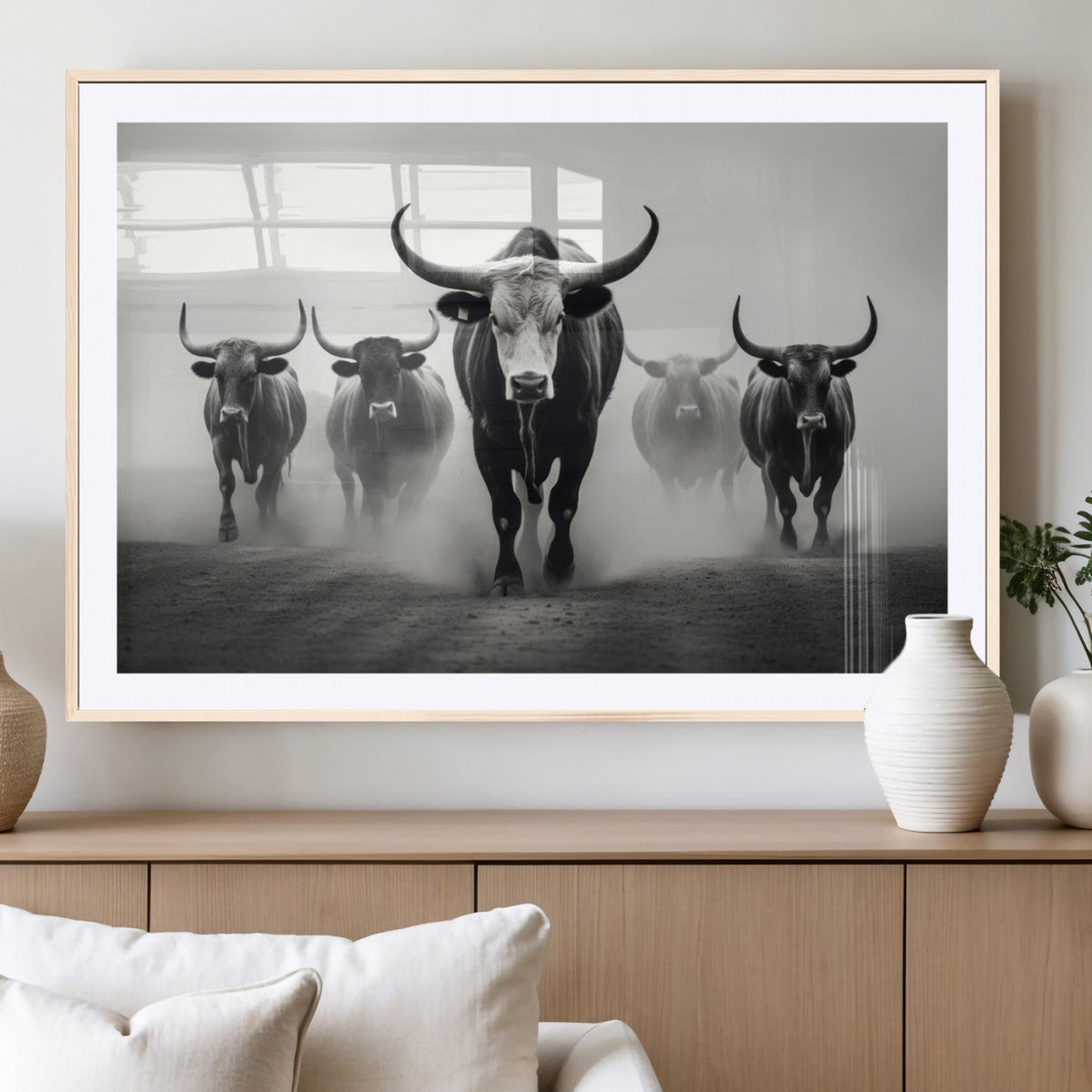 Texas Longhorn Wall Art Canvas Print, Framed Speckled Cow
