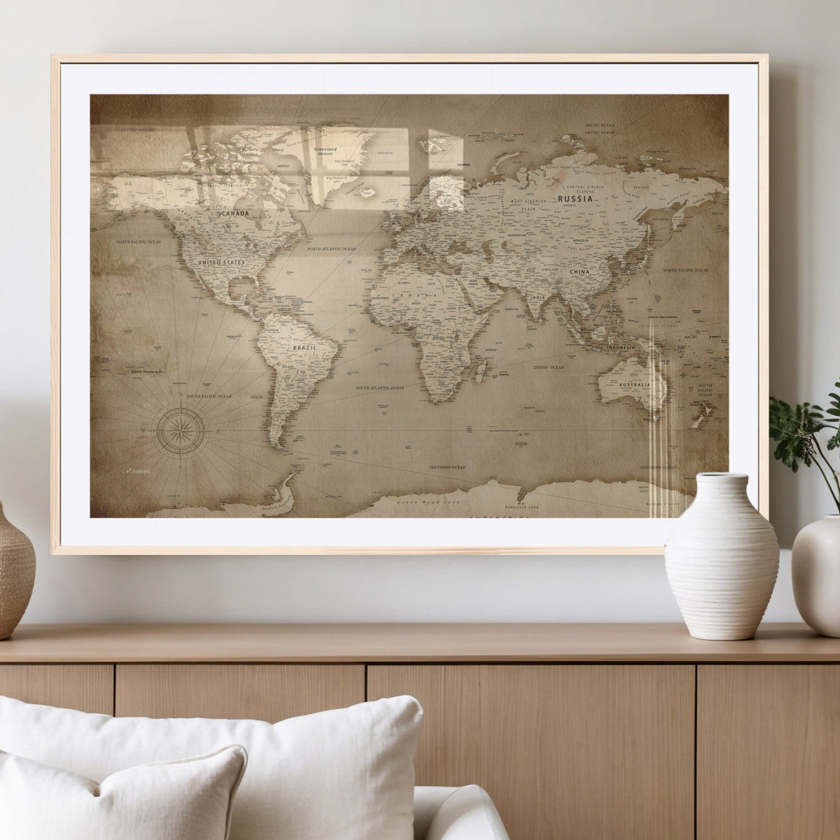 Colorful Watercolor World Map Canvas Wall Art – Framed