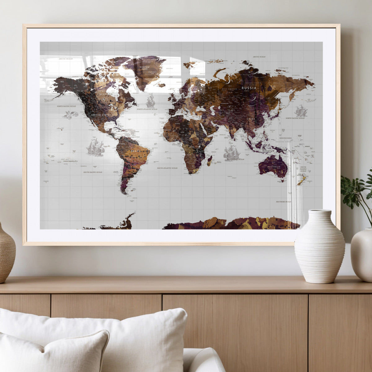 Rustic World Map Wall Art Canvas Print | Large World Map on
