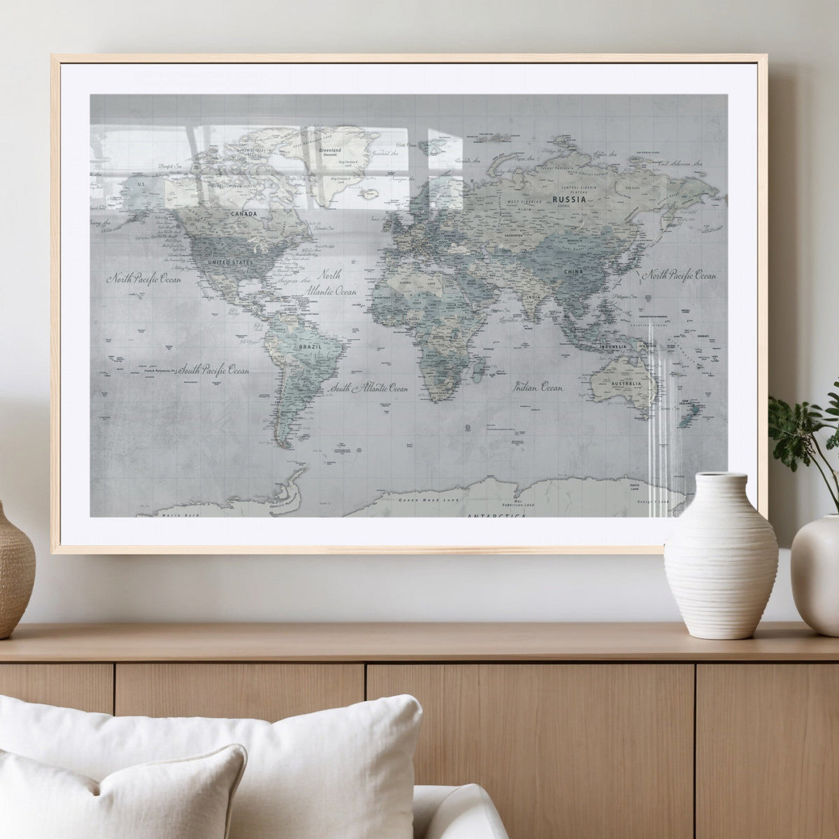 Push Pin World Map Canvas Print - Detailed Vintage World Map