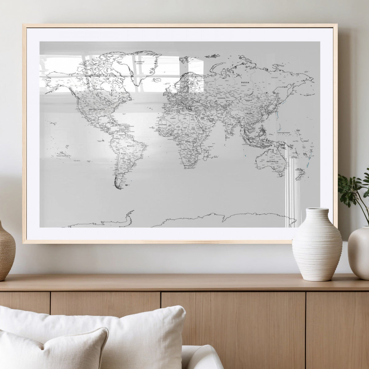 World Map Canvas Print – Framed Modern Detailed Map of the