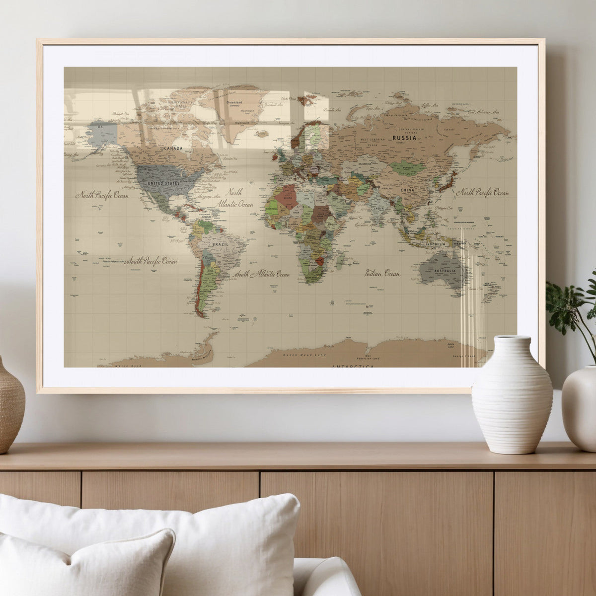 Extra Large World Map Canvas Print – Detailed Map of the