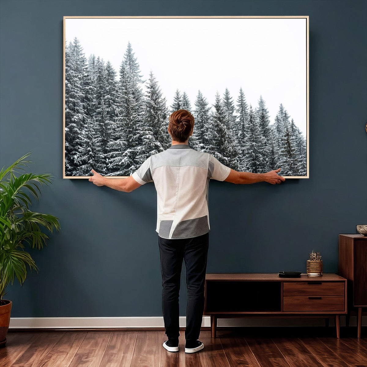 Misty Mountain Forest Canvas Print, Foggy Pine Trees Nature